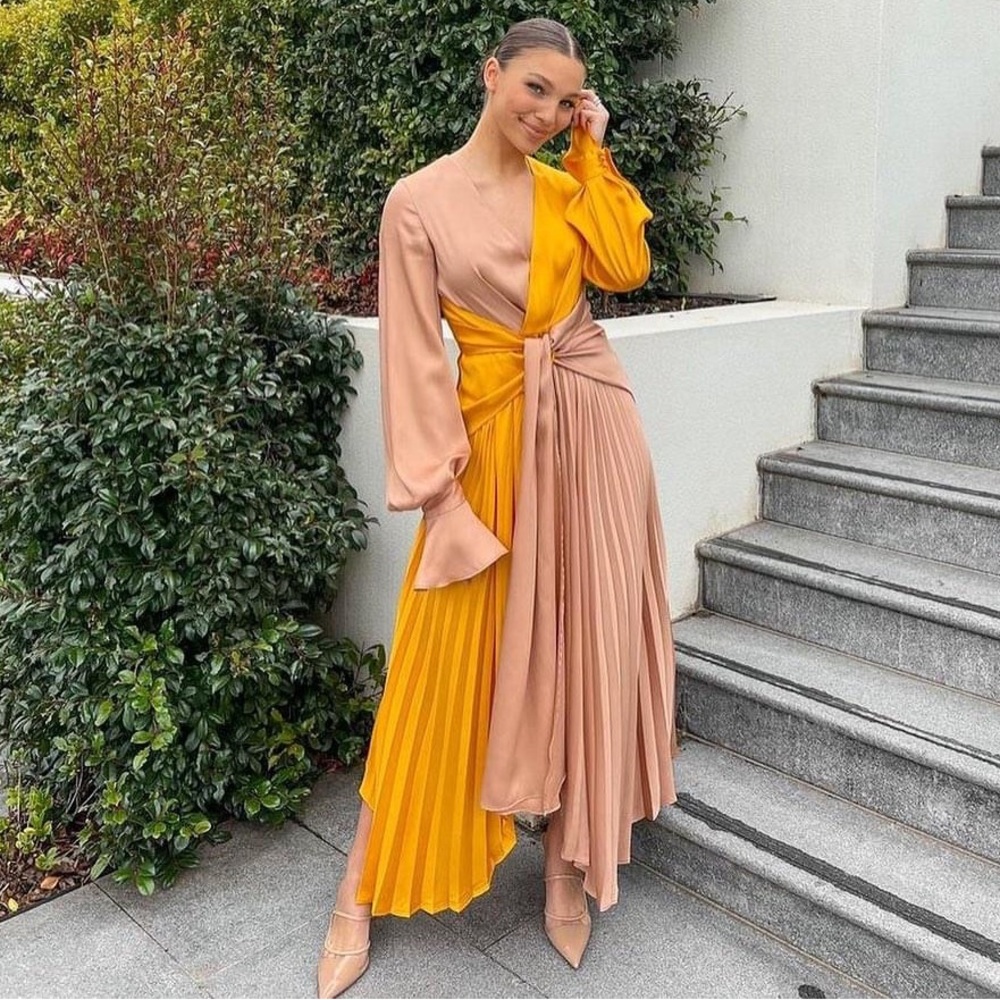 ACLER Empire Two-Tone Gown in Pumpkin Nude. Size 6.